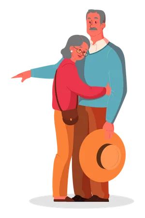 Un couple de personnes âgées s'embrasse  Illustration