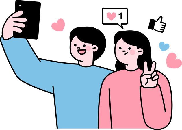 Un couple ajoute une nouvelle publication sur les réseaux sociaux  Illustration