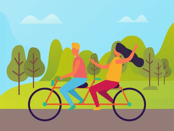 Couple, aller faire du vélo  Illustration