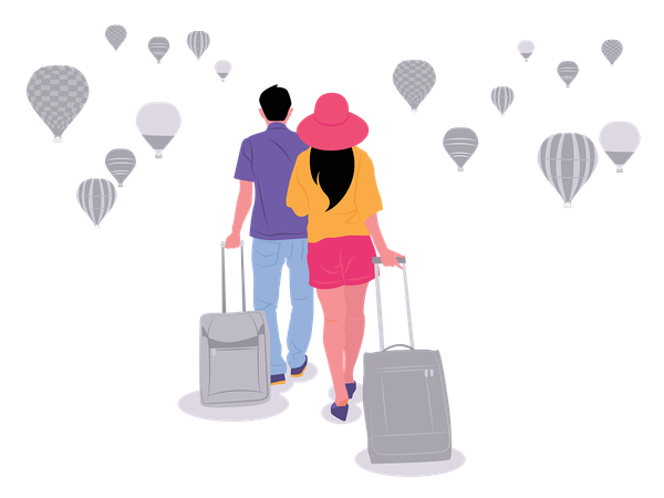 Couple partant en voyage en couple  Illustration