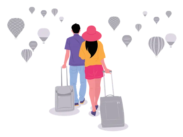 Couple partant en voyage en couple  Illustration