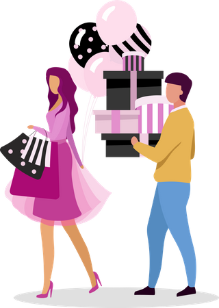 Couple, faire du shopping ensemble  Illustration