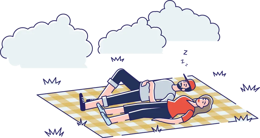 Couple allongé sur une couverture dans le parc  Illustration