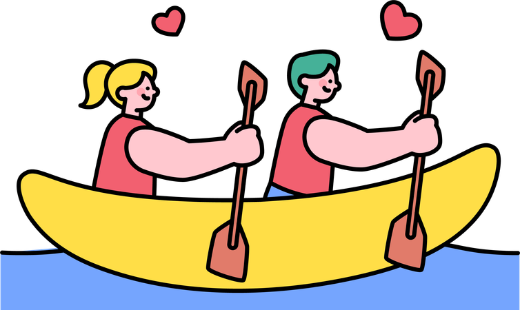 Un couple adore faire du kayak  Illustration