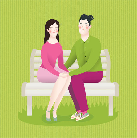 Couple amoureux assis sur un banc  Illustration