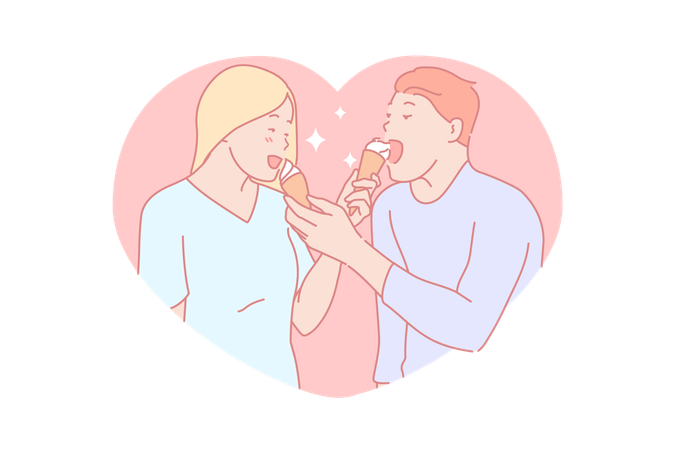 Couple amoureux avec des cornets de glace,  Illustration