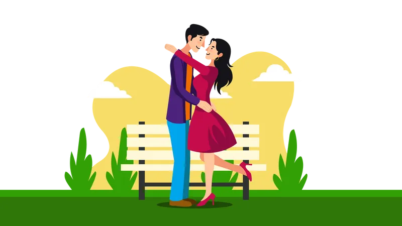 Couple amoureux s'embrassant  Illustration