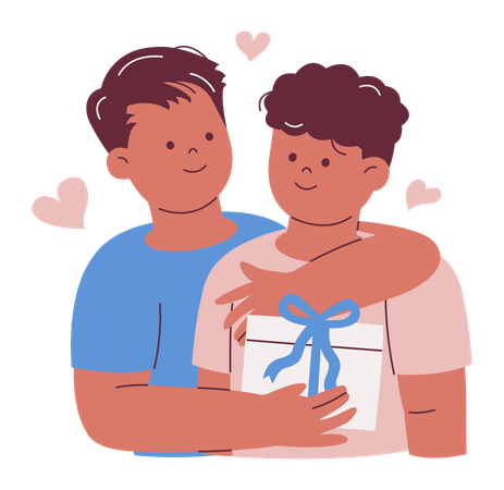 Couple amoureux partageant un cadeau  Illustration