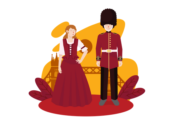 Couple anglais en vêtements traditionnels  Illustration