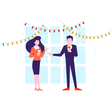 Couple annonçant quelque chose lors de la fête du nouvel an  Illustration