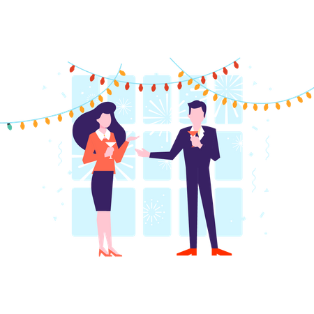 Couple announcing something on new year party Illustration