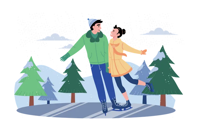 Couple appréciant la danse pendant le patinage sur glace  Illustration