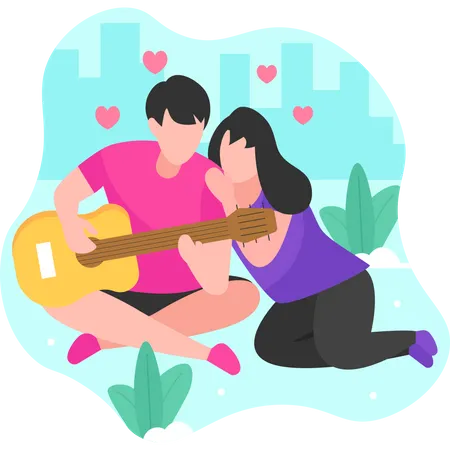 Couple appréciant la guitare  Illustration