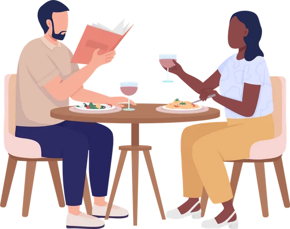 Couple appréciant la nourriture au restaurant  Illustration