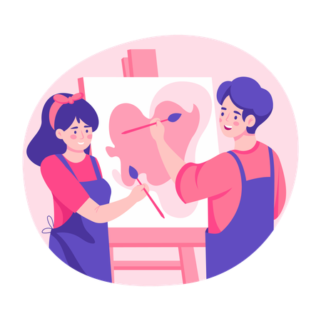 Couple appréciant la peinture  Illustration