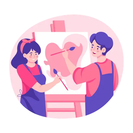 Couple appréciant la peinture  Illustration