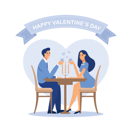 Couple appréciant un dîner aux chandelles le jour de la Saint-Valentin  Illustration