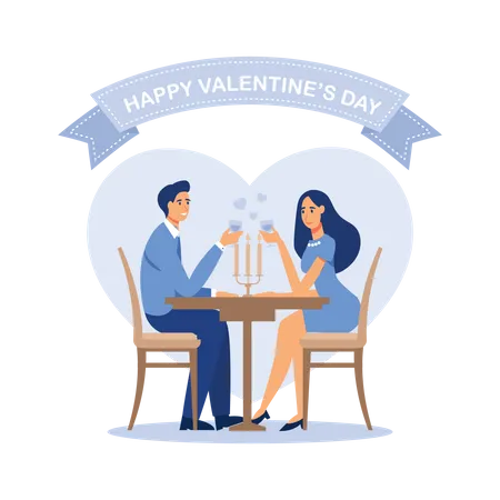 Couple appréciant un dîner aux chandelles le jour de la Saint-Valentin  Illustration