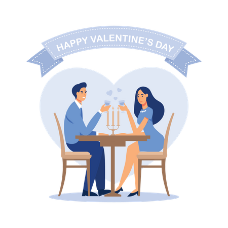 Couple appréciant un dîner aux chandelles le jour de la Saint-Valentin  Illustration
