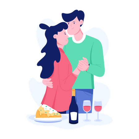 Couple profitant d'un dîner en amoureux  Illustration