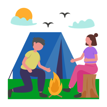 Couple profitant d'un feu de joie  Illustration