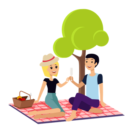 Couple appréciant un pique-nique  Illustration