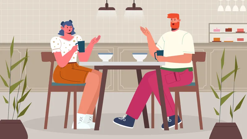 Couple savourant un repas au restaurant  Illustration