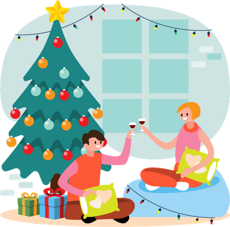 Couple profitant des vacances de Noël ensemble  Illustration