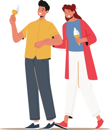Couple appréciant la crème glacée  Illustration
