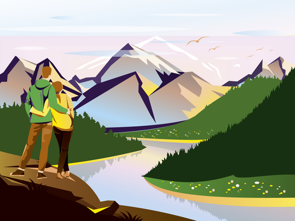 Couple bénéficiant d'une vue sur la montagne  Illustration