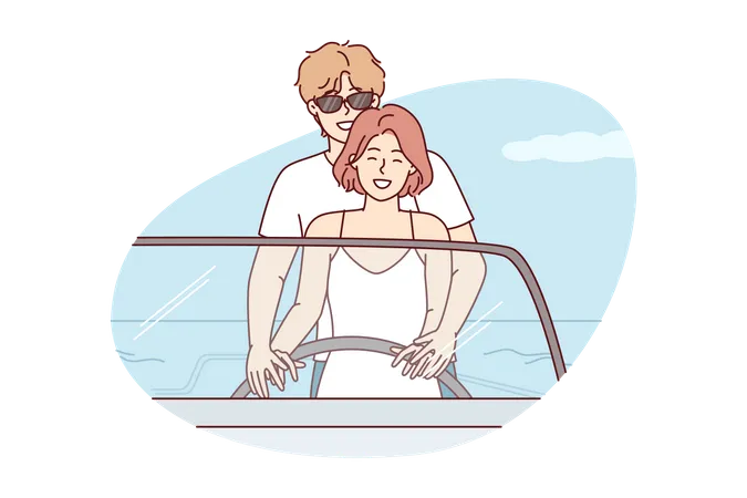 Couple profitant d'une promenade en yatch  Illustration