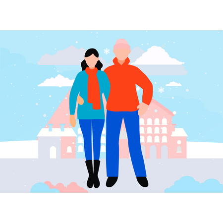 Le couple s'amuse dans la neige  Illustration