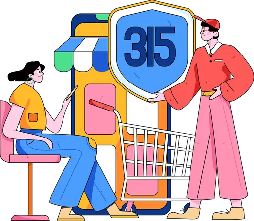 Un couple aime faire du shopping sous la protection 315  Illustration