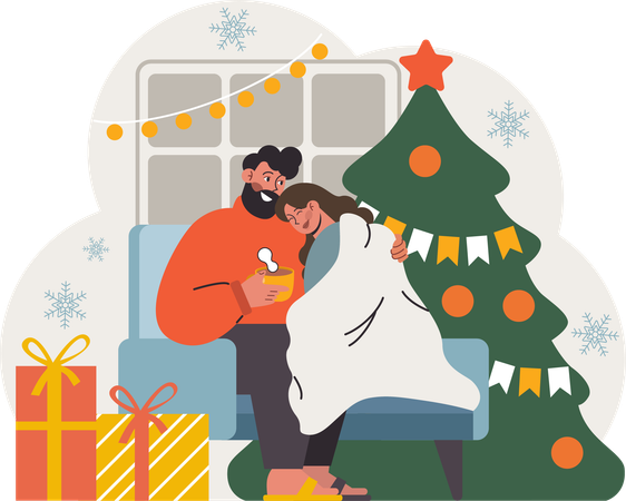 Le couple profite de la nuit de Noël  Illustration