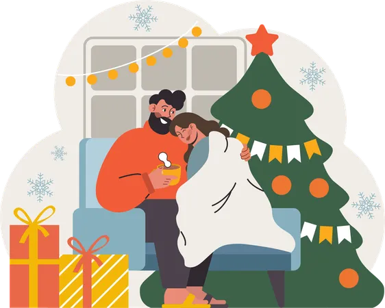 Le couple profite de la nuit de Noël  Illustration