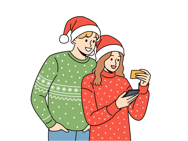 Le couple profite du festival de Noël  Illustration