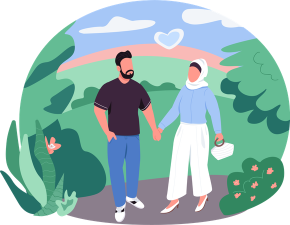 Couple arabe en promenade  Illustration