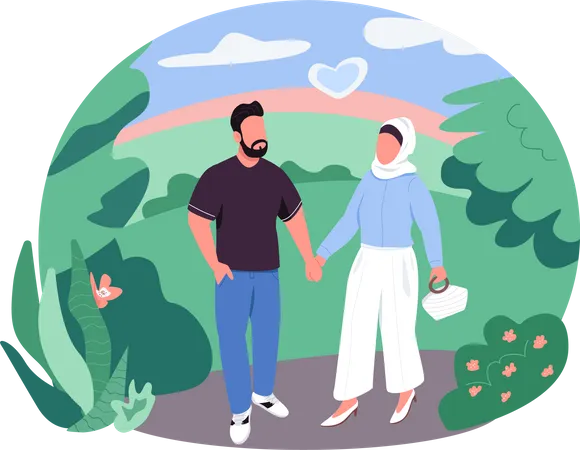 Couple arabe en promenade  Illustration