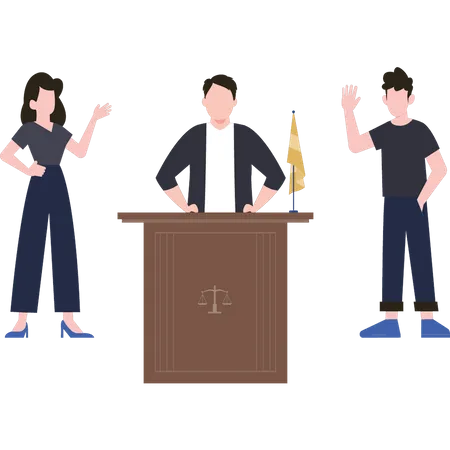 Couple are arguing in a courtroom  Illustration