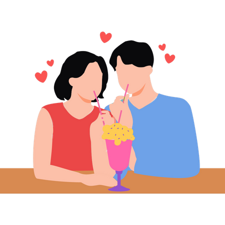 Couple are drinking juice from a glass  Illustration