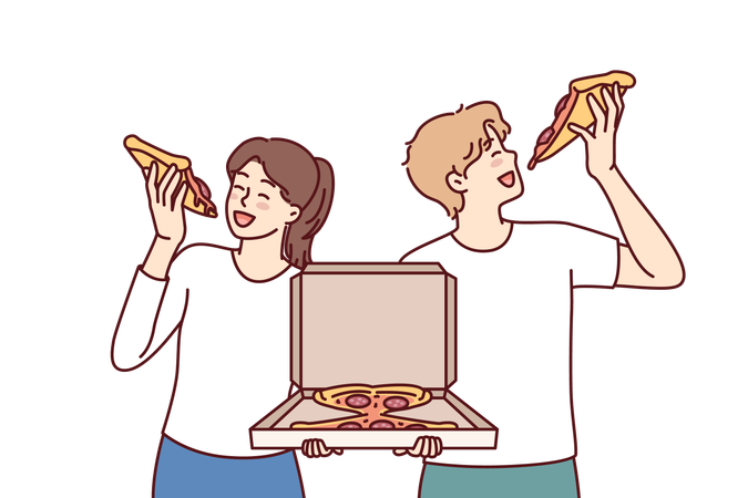 Couple are enjoying pizza  Illustration