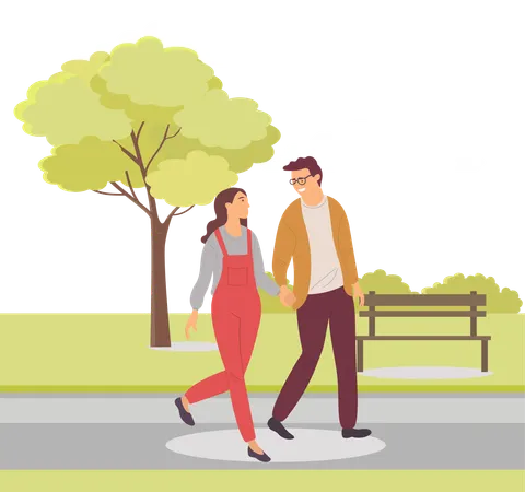 Couple are enjoying their walk  Illustration