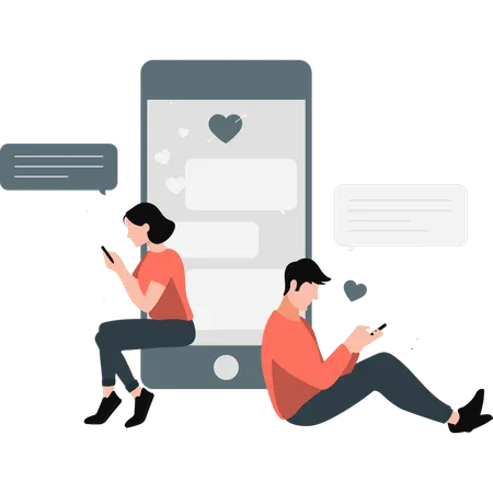 Boy And Girl Are Having Online Love Chat Illustration