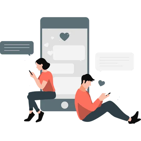 Couple are having online love chat  Illustration