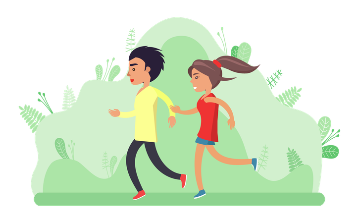 Couple are running in garden  Illustration