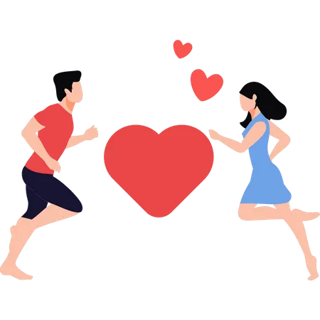 Boy And Girl Are Running Towards Each Other Illustration
