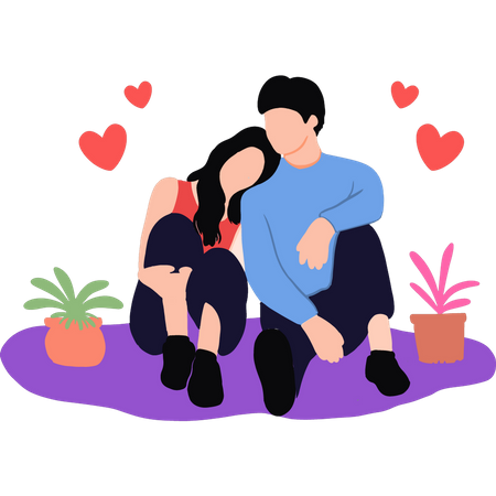 Couple are sitting on the floor  Illustration