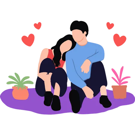 Couple are sitting on the floor  Illustration