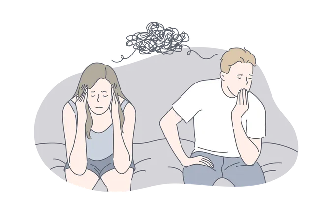 Relationship Family Problem Stress Concept Young Upset Stressful Girlfriend And Boyfriend Have Problem In Their Family Problems In Relationship May Cause Raise Of Stress Level Simple Flat Vector Illustration