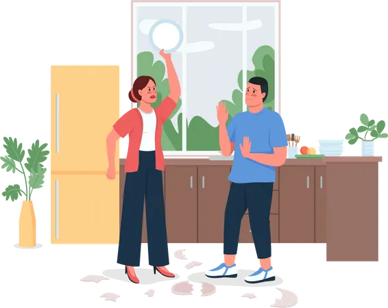 Couple arguing in kitchen Illustration